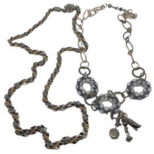 Antique style chain statement necklace bundle lot 2 layered look trendy dressy.